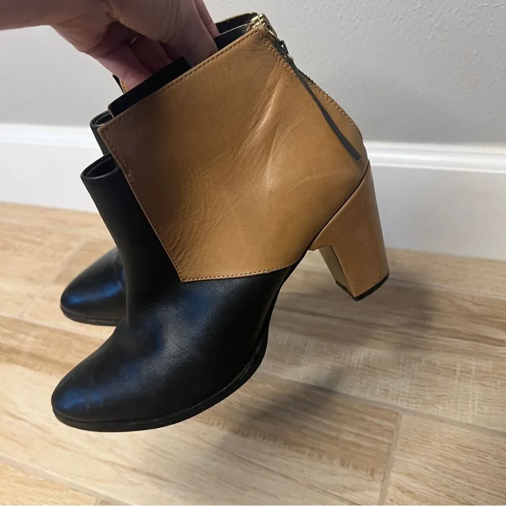 Miista Tan and Black Leather Contrast Heeled Ankle Boot Size EU 40 US 9